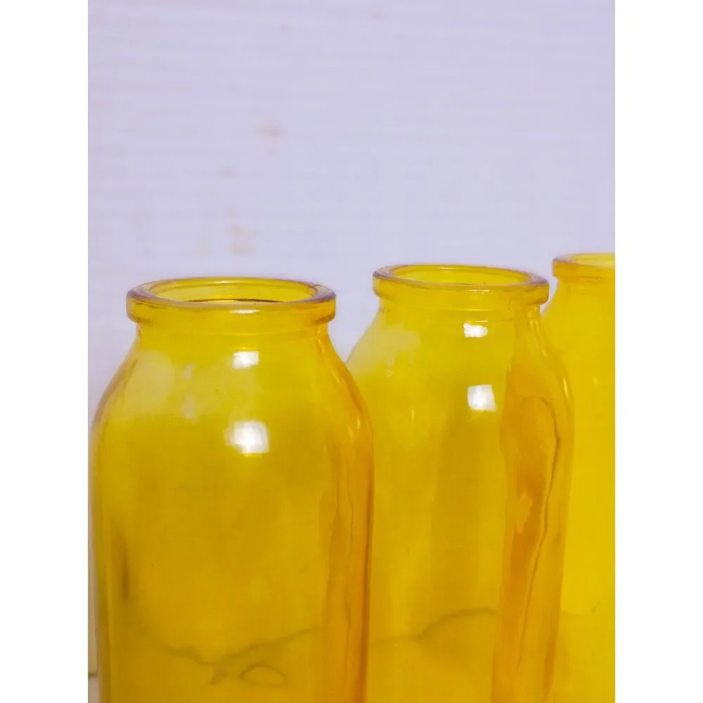 Ochre Yellow Rustic Triple Glass Jar Vase - Picture 5 of 7